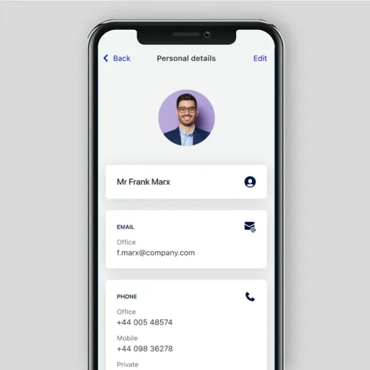 A view of the MyRathbones app showing a user's personal profile where they can update their details and preferences