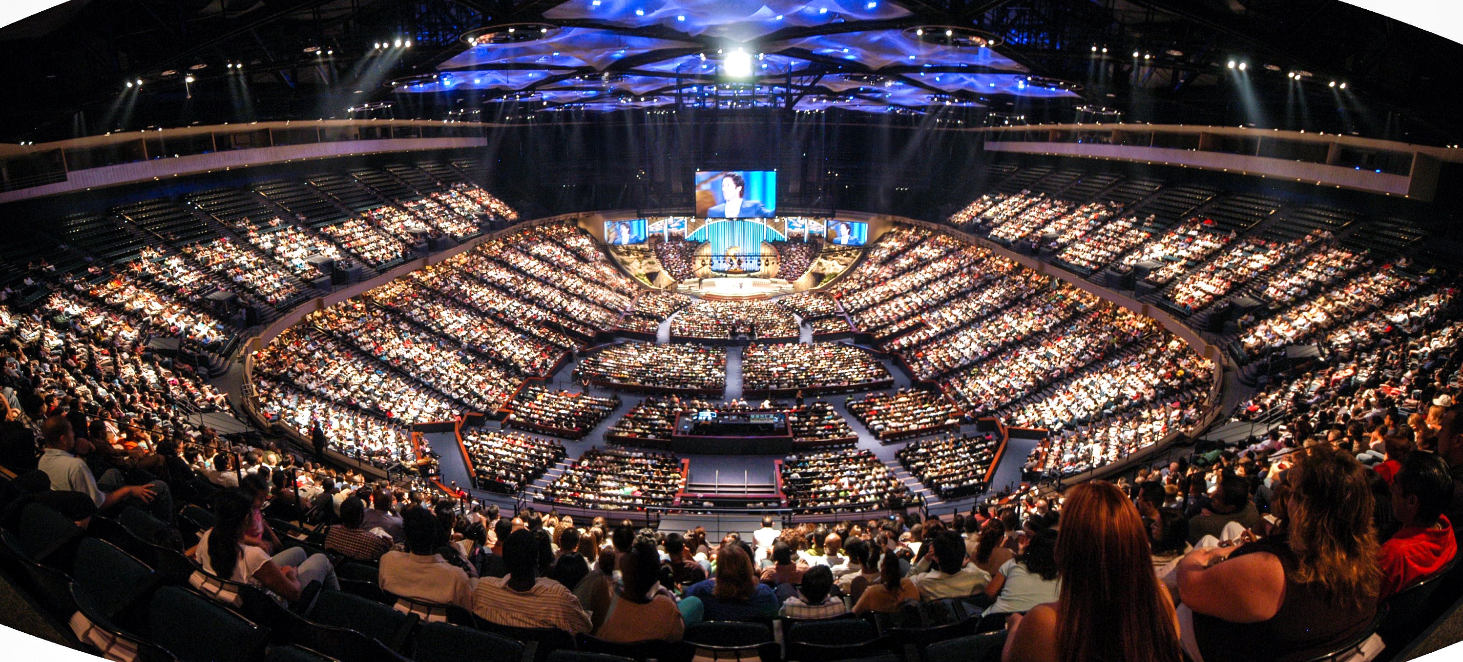 Looking down on a full concert hall for a musical concert