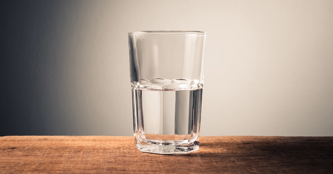 Glass half full of water