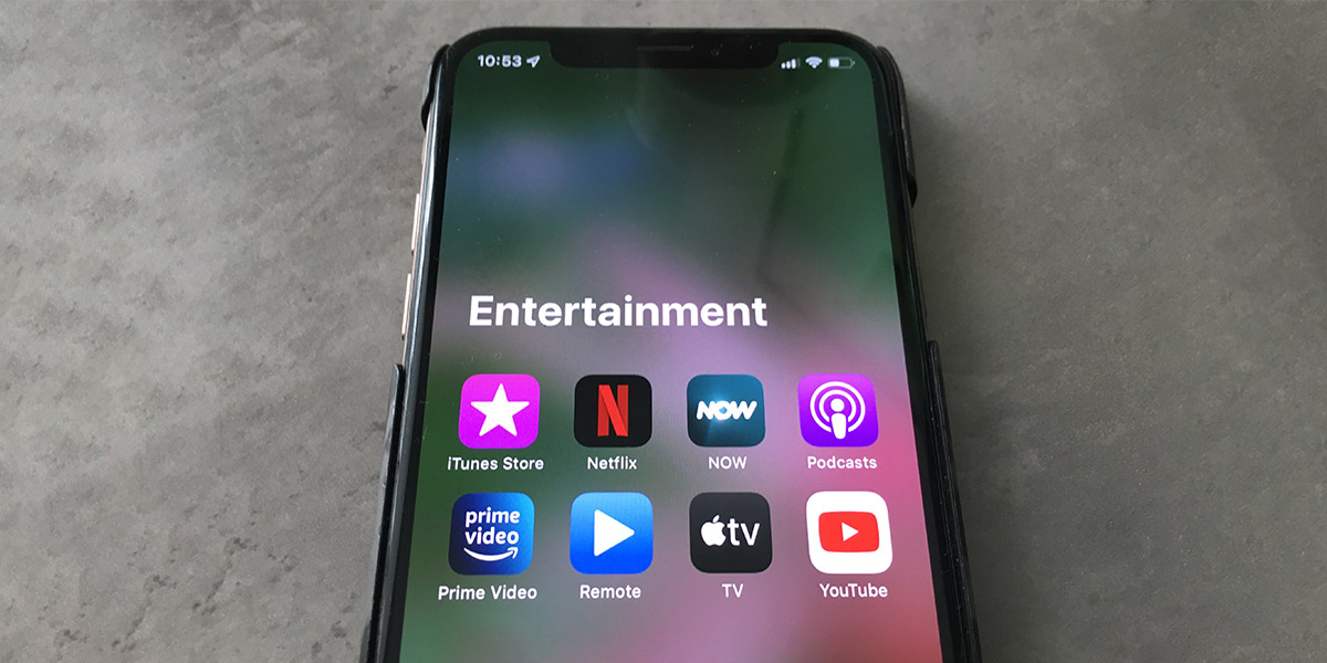Entertainment apps showing on a phone 