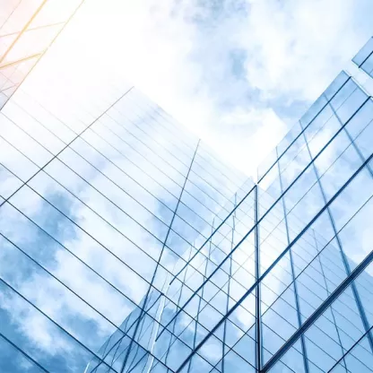sky reflections on building windows