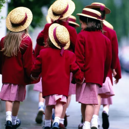Group of school girls walking