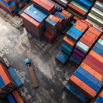 image of shipping containers in a shipping yard from above