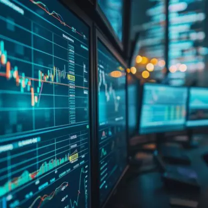 image of computer screen with trading graphs showing market changes